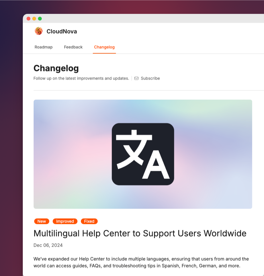 Public changelog page